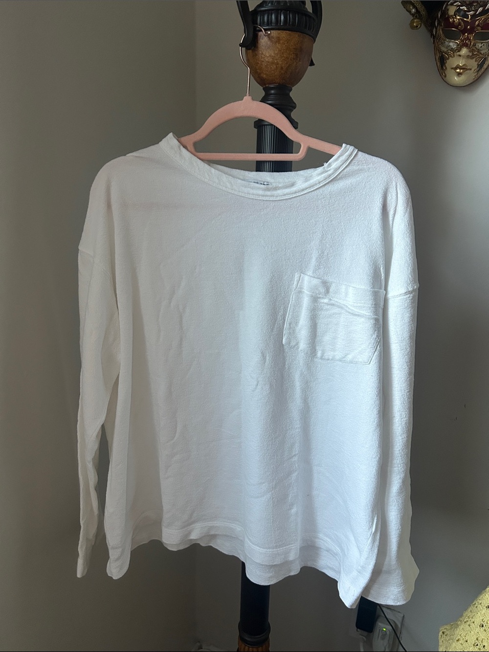 Zara White Crew Neck Sweater with Chest Pocket